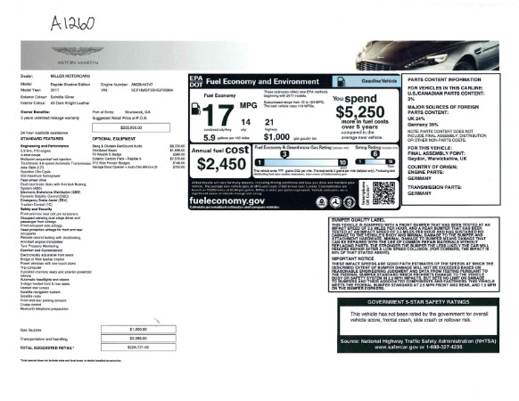 Used 2017 Aston Martin Rapide S Sedan for sale Sold at Bugatti of Greenwich in Greenwich CT 06830 23