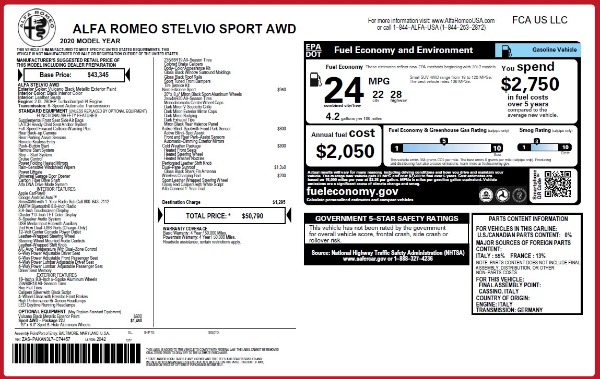 New 2020 Alfa Romeo Stelvio Sport Q4 for sale $50,790 at Bugatti of Greenwich in Greenwich CT 06830 2
