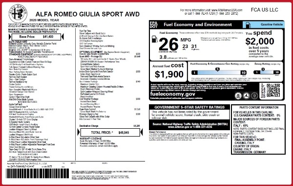 New 2020 Alfa Romeo Giulia Sport Q4 for sale Sold at Bugatti of Greenwich in Greenwich CT 06830 2