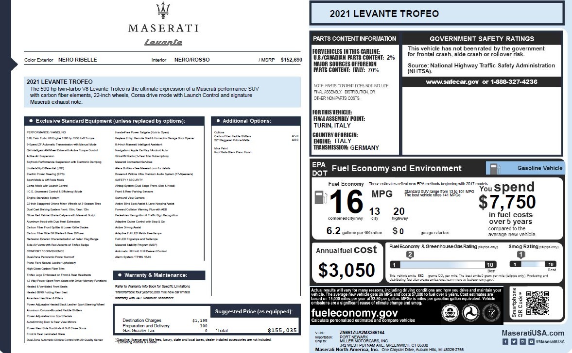 Used 2021 Maserati Levante Trofeo for sale $65,900 at Bugatti of Greenwich in Greenwich CT 06830 1