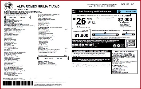 New 2021 Alfa Romeo Giulia Ti Q4 for sale Sold at Bugatti of Greenwich in Greenwich CT 06830 2