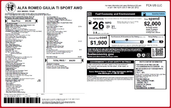 New 2021 Alfa Romeo Giulia Ti Sport Q4 for sale Sold at Bugatti of Greenwich in Greenwich CT 06830 2