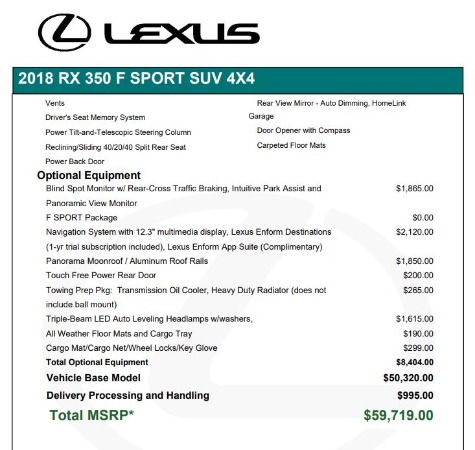 Used 2018 Lexus RX 350 F SPORT for sale Sold at Bugatti of Greenwich in Greenwich CT 06830 28