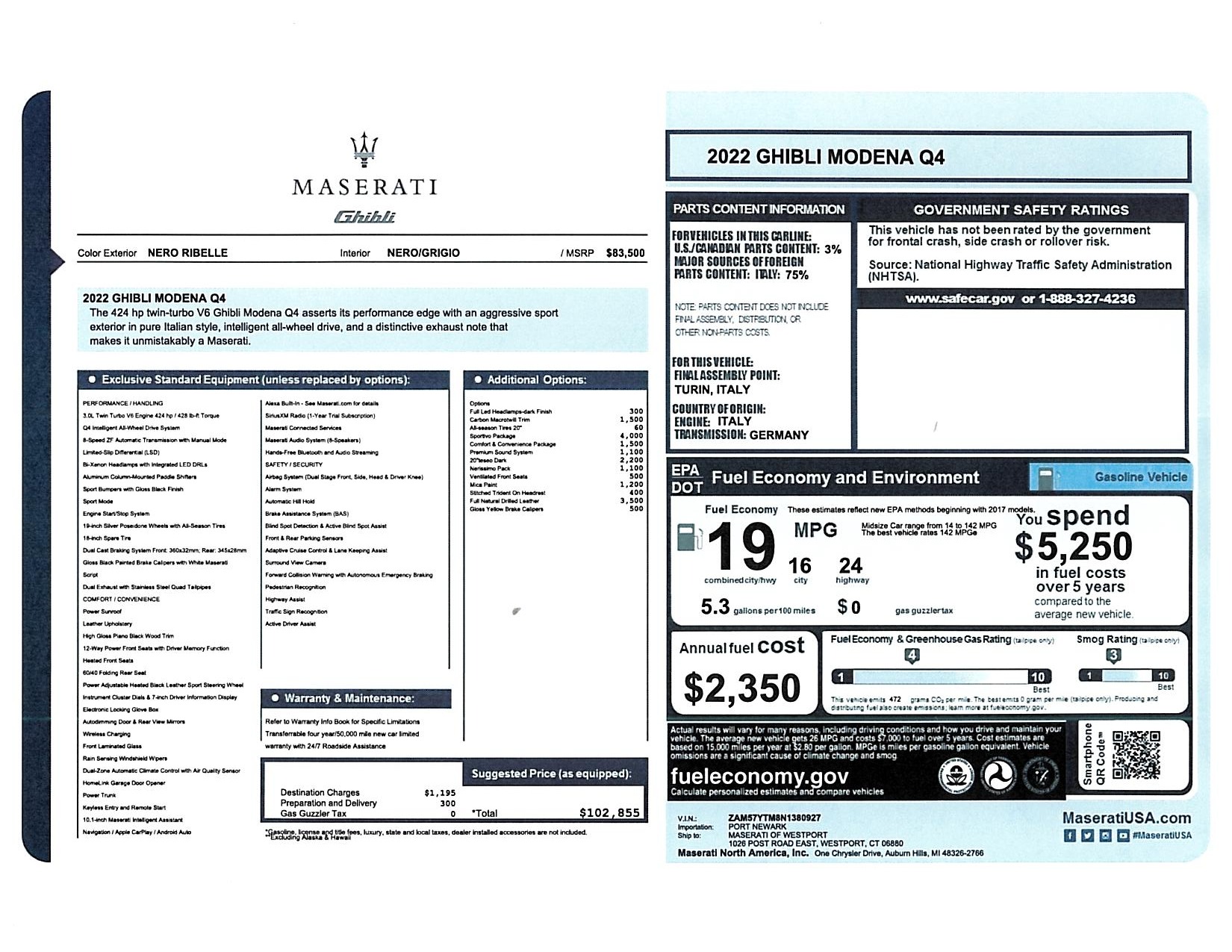 New 2022 Maserati Ghibli Modena Q4 for sale Sold at Bugatti of Greenwich in Greenwich CT 06830 1