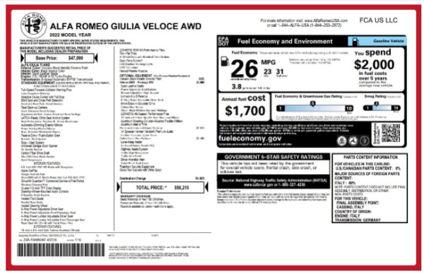 New 2022 Alfa Romeo Giulia Veloce for sale $56,215 at Bugatti of Greenwich in Greenwich CT 06830 23