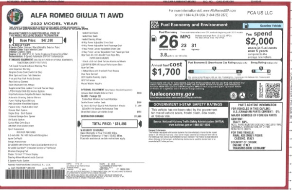 New 2022 Alfa Romeo Giulia Ti for sale $51,895 at Bugatti of Greenwich in Greenwich CT 06830 24