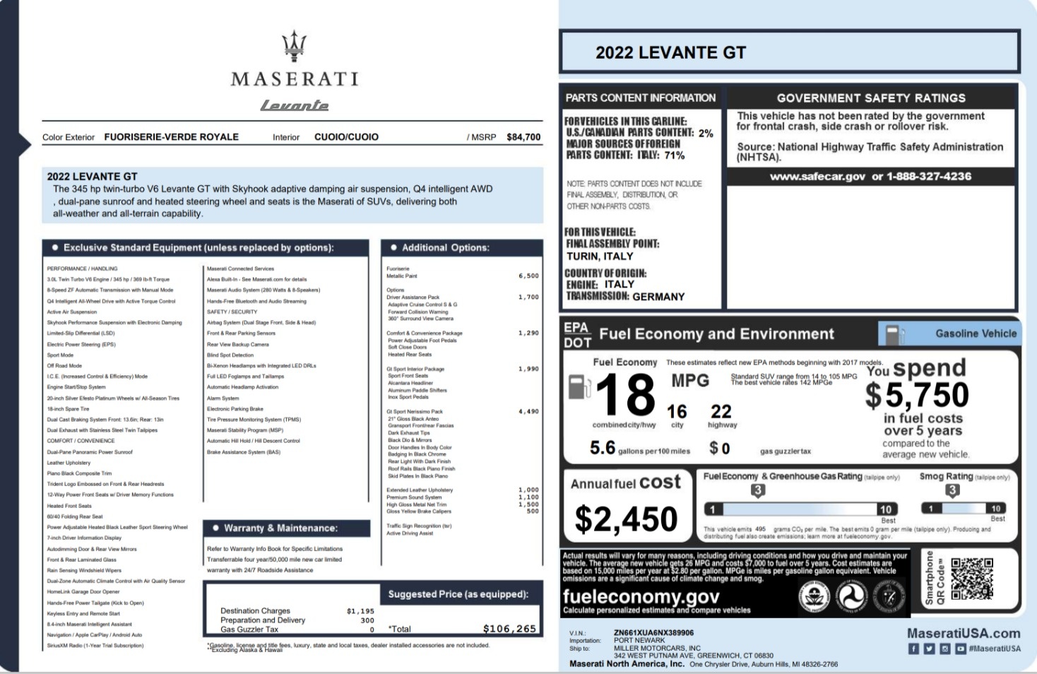 New 2022 Maserati Levante GT for sale $106,265 at Bugatti of Greenwich in Greenwich CT 06830 1