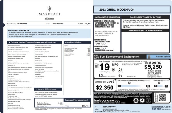 New 2022 Maserati Ghibli Modena Q4 for sale $99,755 at Bugatti of Greenwich in Greenwich CT 06830 24