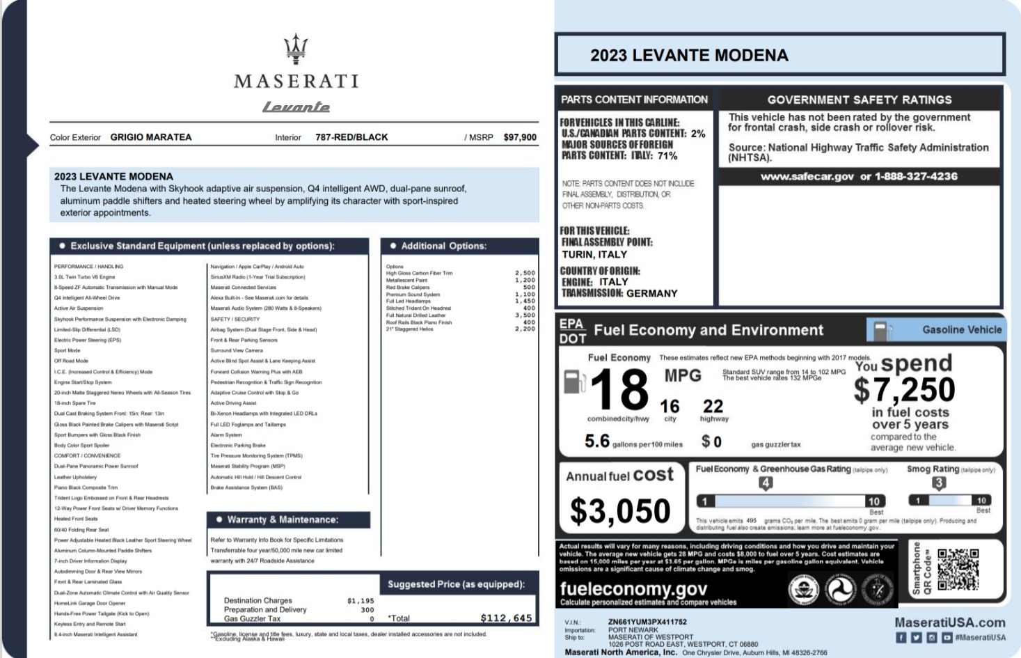Used 2023 Maserati Levante Modena for sale $51,900 at Bugatti of Greenwich in Greenwich CT 06830 1
