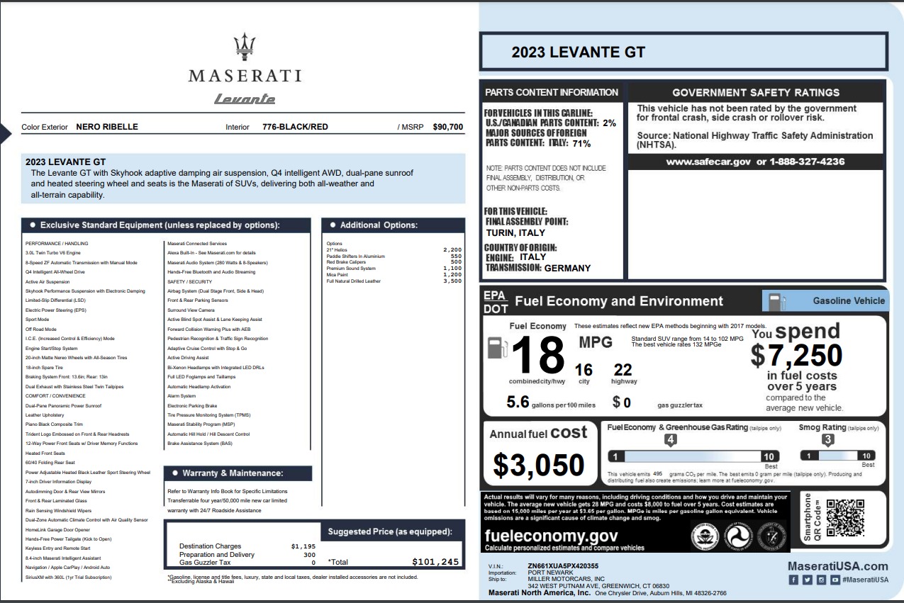 Used 2023 Maserati Levante GT for sale Call for price at Bugatti of Greenwich in Greenwich CT 06830 1