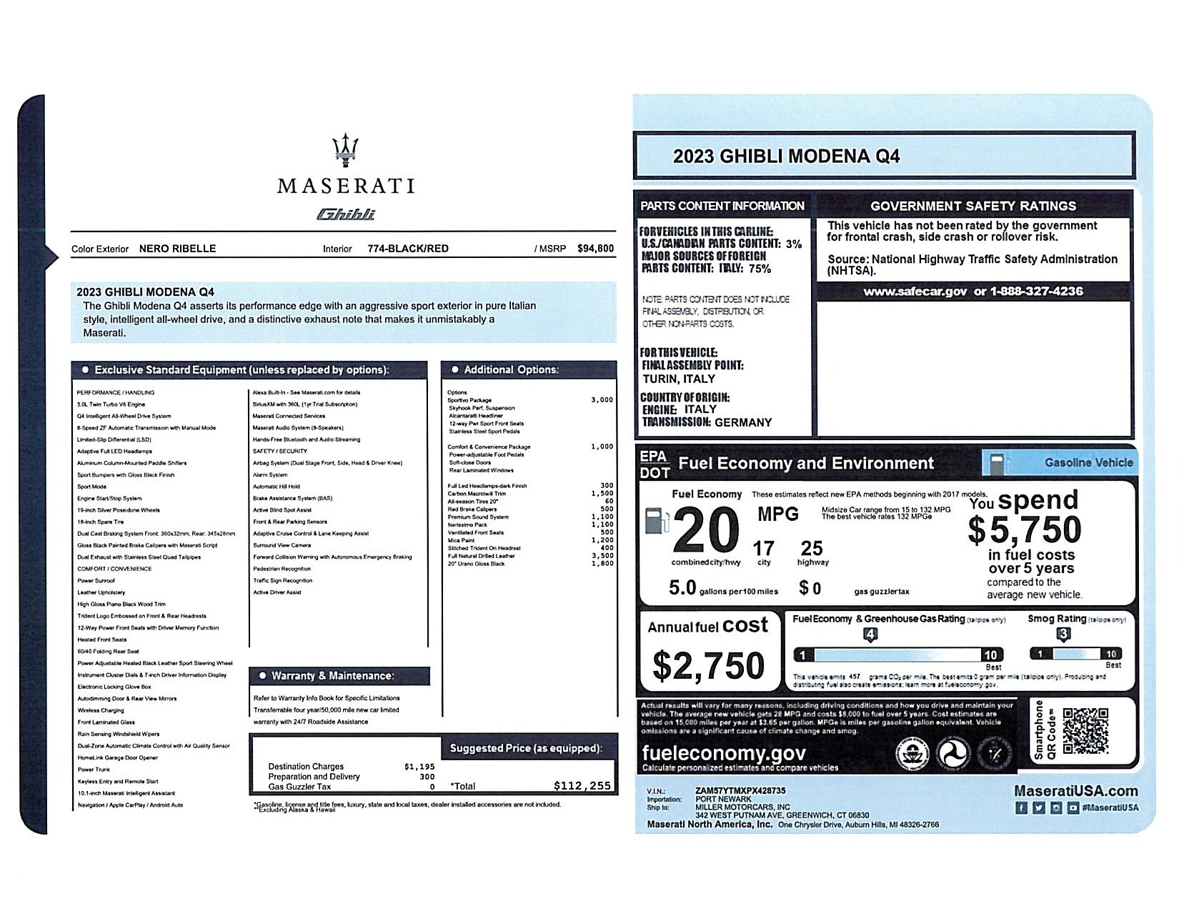 New 2023 Maserati Ghibli Modena Q4 for sale Sold at Bugatti of Greenwich in Greenwich CT 06830 1