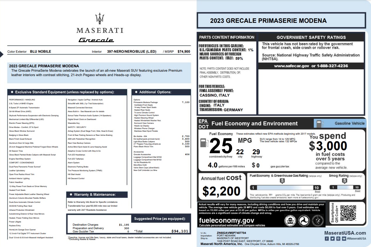 Used 2023 Maserati Grecale Modena for sale $48,900 at Bugatti of Greenwich in Greenwich CT 06830 1