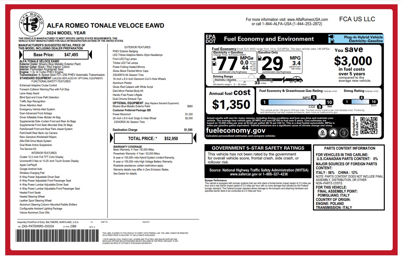 Used 2024 Alfa Romeo Tonale Veloce for sale $28,900 at Bugatti of Greenwich in Greenwich CT 06830 1