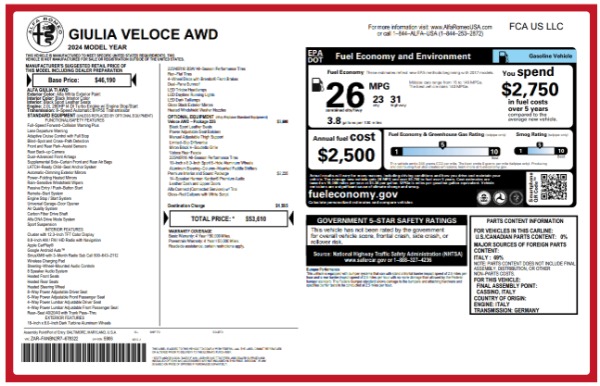 New 2024 Alfa Romeo Giulia Veloce for sale $53,940 at Bugatti of Greenwich in Greenwich CT 06830 22