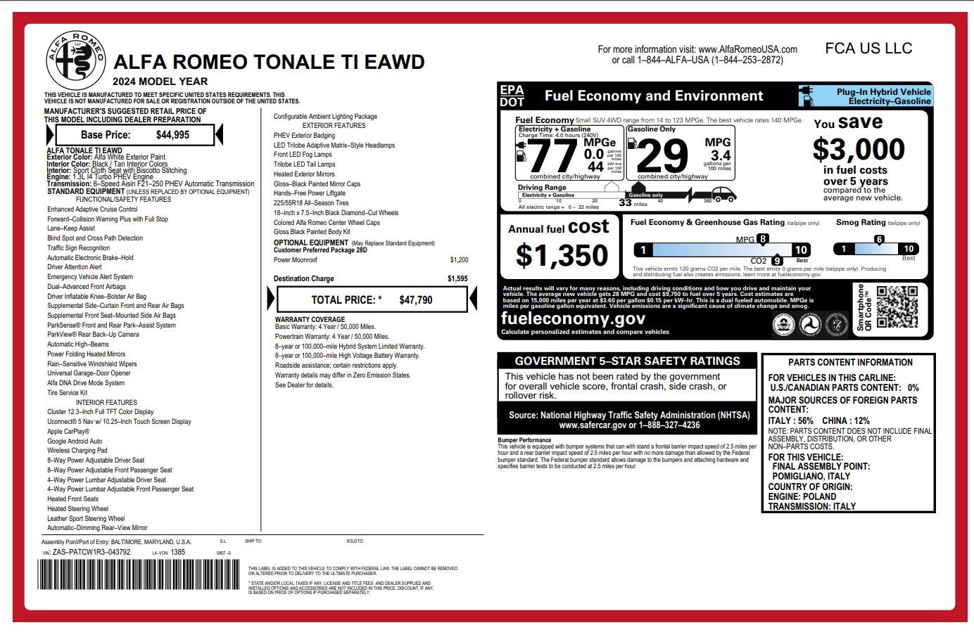 New 2024 Alfa Romeo Tonale Ti for sale $47,790 at Bugatti of Greenwich in Greenwich CT 06830 1