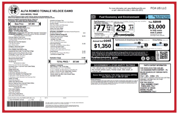 New 2024 Alfa Romeo Tonale Veloce for sale $57,640 at Bugatti of Greenwich in Greenwich CT 06830 22