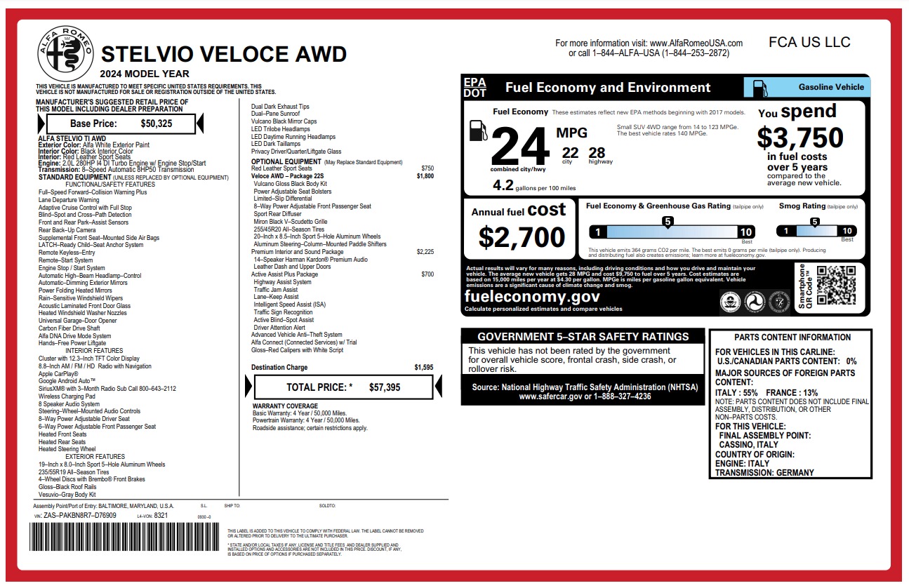 New 2024 Alfa Romeo Stelvio Veloce for sale Sold at Bugatti of Greenwich in Greenwich CT 06830 1