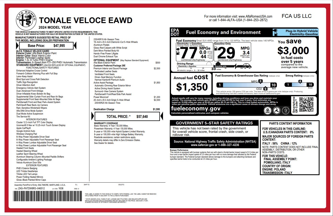New 2024 Alfa Romeo Tonale Veloce for sale Sold at Bugatti of Greenwich in Greenwich CT 06830 1