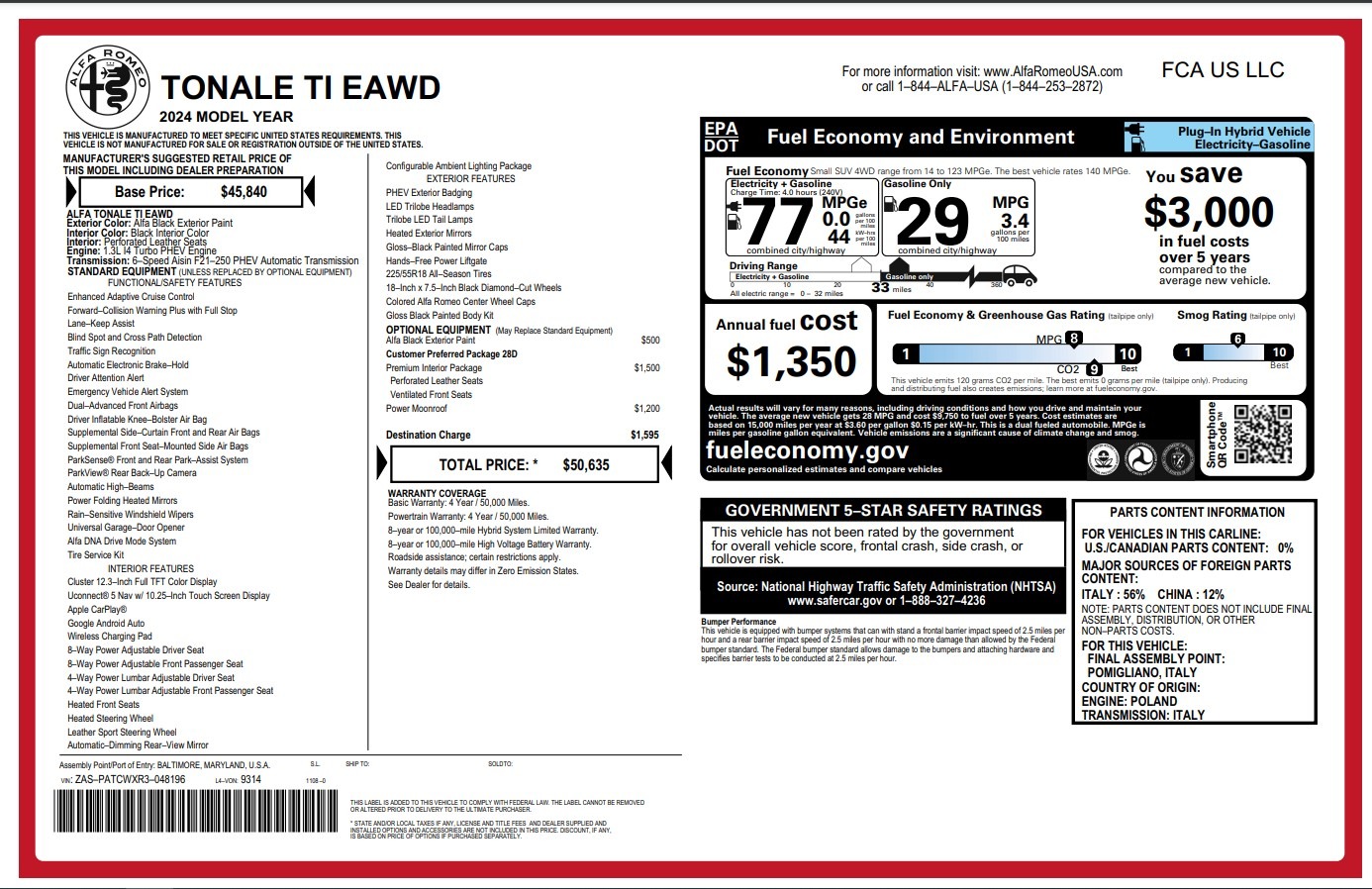 New 2024 Alfa Romeo Tonale Ti for sale $50,635 at Bugatti of Greenwich in Greenwich CT 06830 1