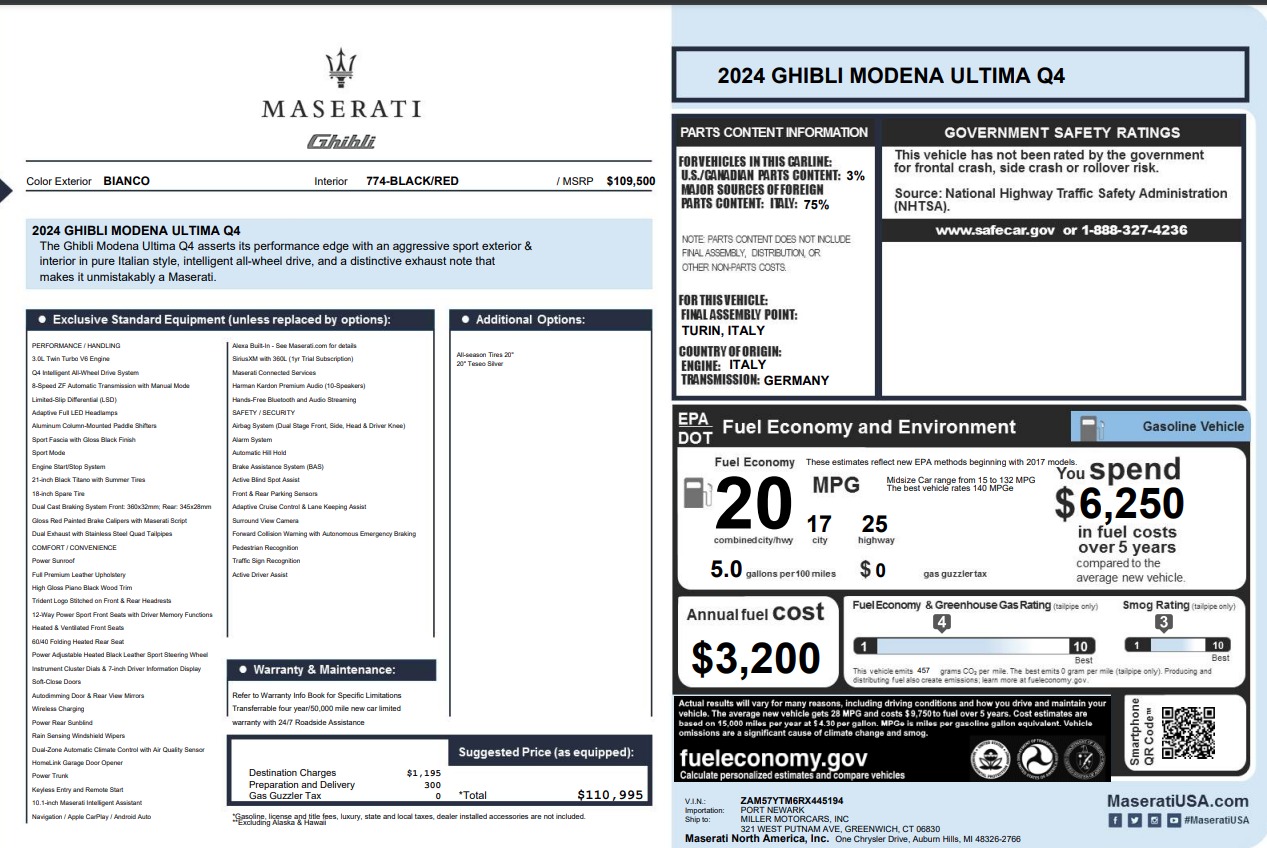 New 2024 Maserati Ghibli Modena Ultima Q4 for sale Sold at Bugatti of Greenwich in Greenwich CT 06830 1