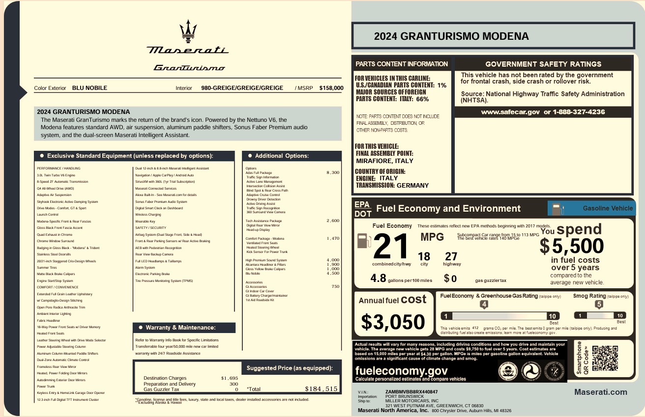 Used 2024 Maserati GranTurismo Modena for sale Call for price at Bugatti of Greenwich in Greenwich CT 06830 1