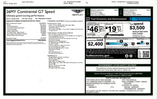 New 2026 Bentley Continental GT Speed for sale $382,950 at Bugatti of Greenwich in Greenwich CT 06830 26