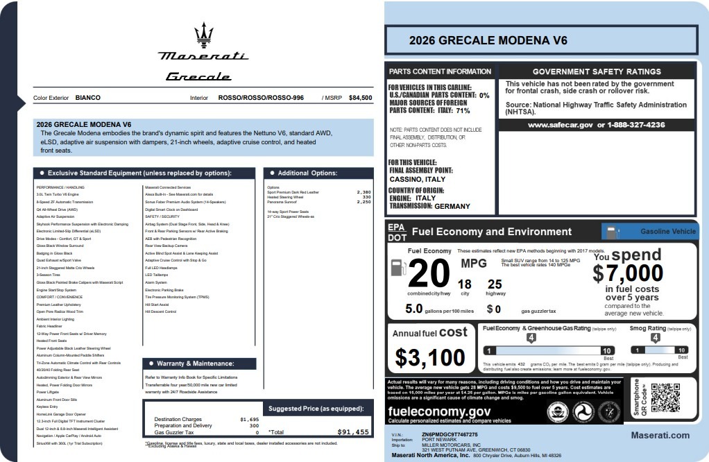 New 2026 Maserati Grecale Modena for sale $90,735 at Bugatti of Greenwich in Greenwich CT 06830 1