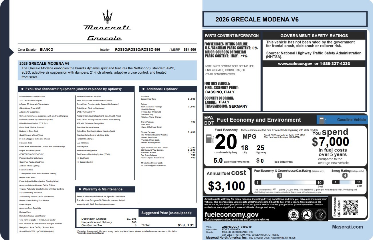 New 2026 Maserati Grecale Modena V6 for sale $99,195 at Bugatti of Greenwich in Greenwich CT 06830 1