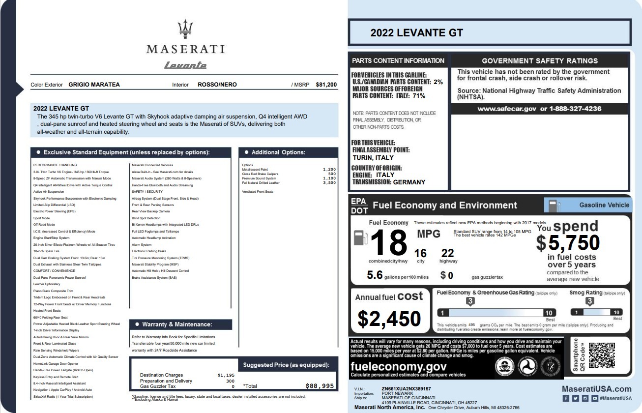 Used 2022 Maserati Levante GT for sale $42,900 at Bugatti of Greenwich in Greenwich CT 06830 1