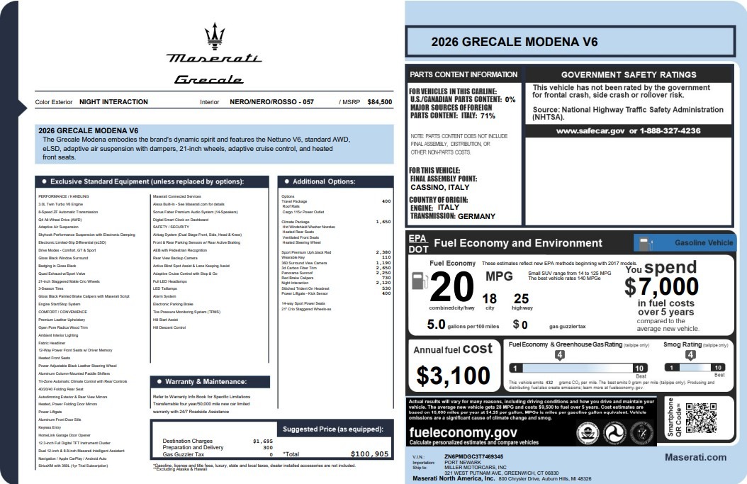 New 2026 Maserati Grecale Modena V6 for sale $100,905 at Bugatti of Greenwich in Greenwich CT 06830 1