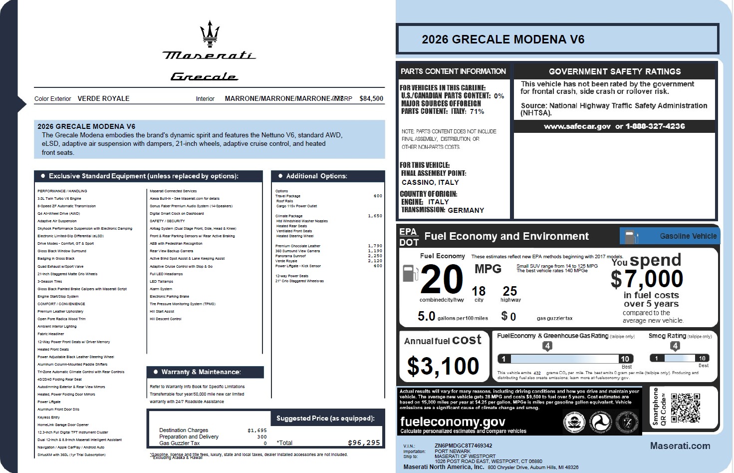 New 2026 Maserati Grecale Modena V6 for sale $96,295 at Bugatti of Greenwich in Greenwich CT 06830 1