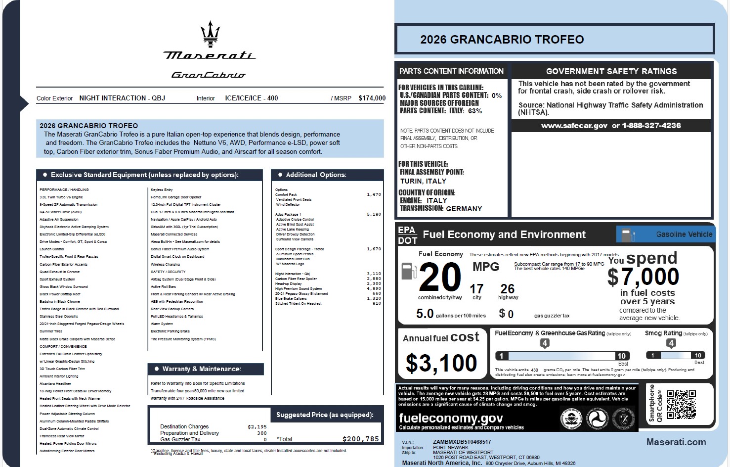 New 2026 Maserati GranCabrio Trofeo for sale $200,785 at Bugatti of Greenwich in Greenwich CT 06830 1