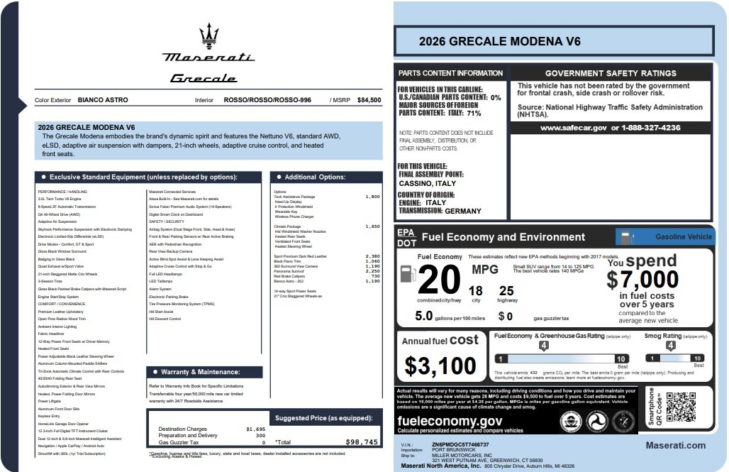 New 2026 Maserati Grecale Modena V6 for sale $98,745 at Bugatti of Greenwich in Greenwich CT 06830 1