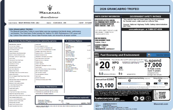 New 2026 Maserati GranCabrio Trofeo for sale $200,785 at Bugatti of Greenwich in Greenwich CT 06830 23