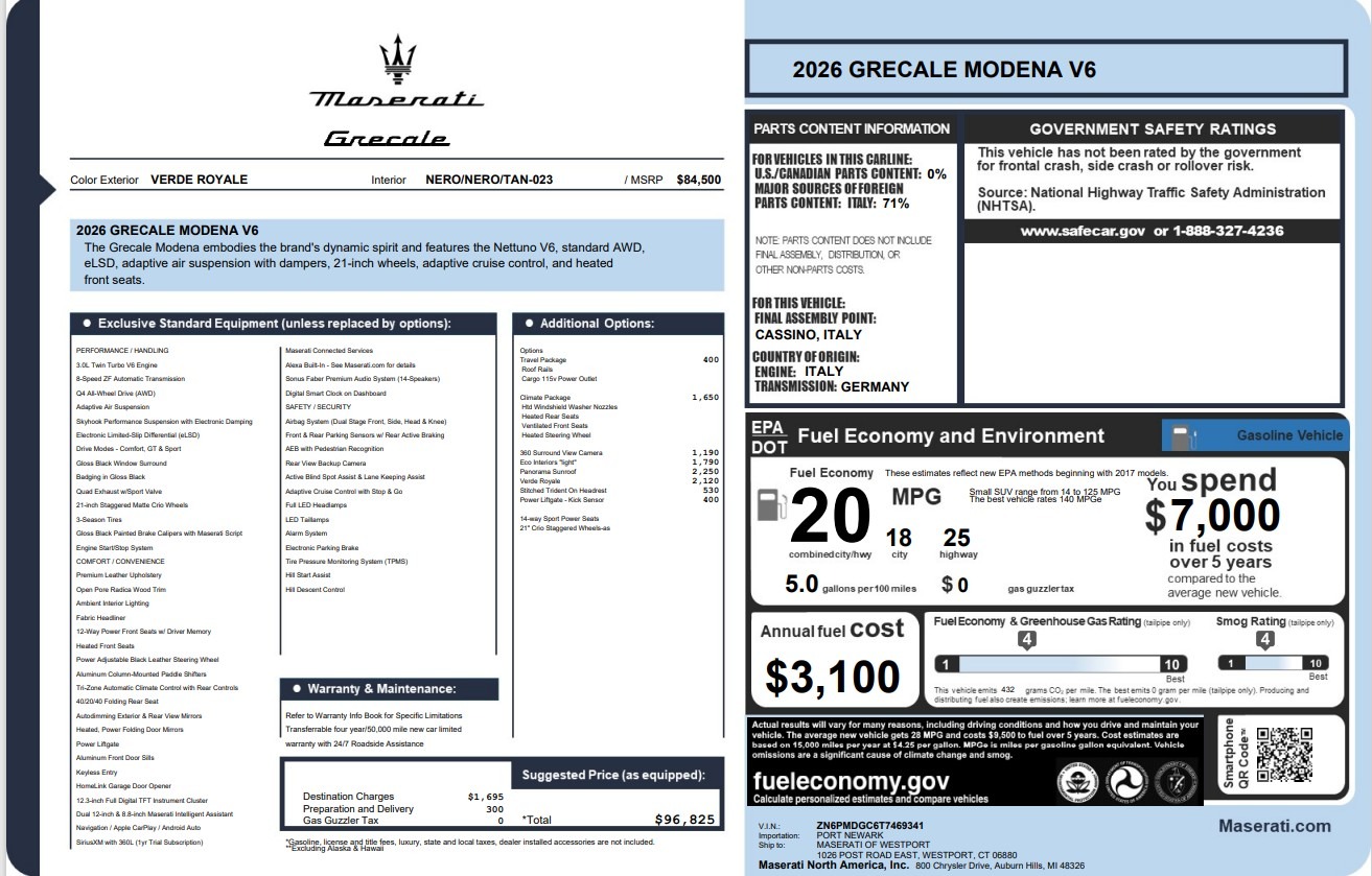New 2026 Maserati Grecale Modena V6 for sale $96,825 at Bugatti of Greenwich in Greenwich CT 06830 1