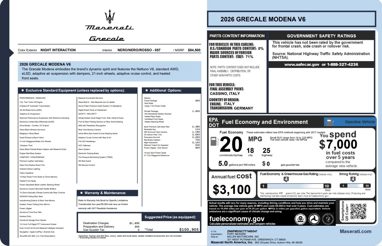 New 2026 Maserati Grecale Modena V6 for sale $100,905 at Bugatti of Greenwich in Greenwich CT 06830 1