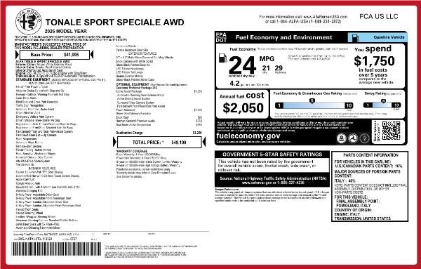 New 2026 Alfa Romeo Tonale Sport Speciale for sale $49,190 at Bugatti of Greenwich in Greenwich CT 06830 25