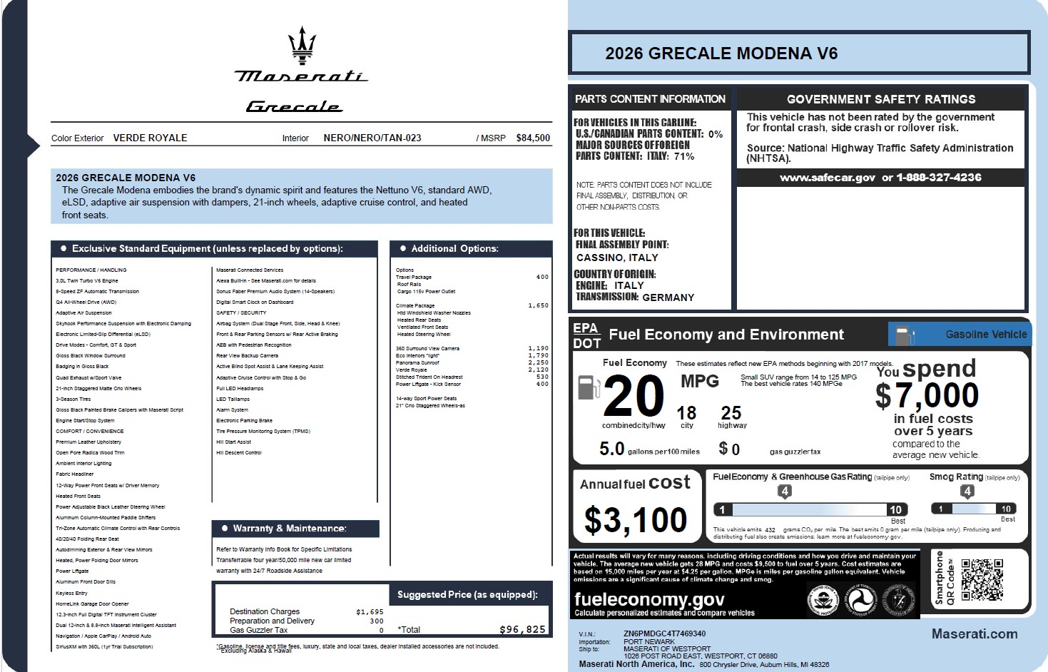 New 2026 Maserati Grecale Modena V6 for sale $96,825 at Bugatti of Greenwich in Greenwich CT 06830 1