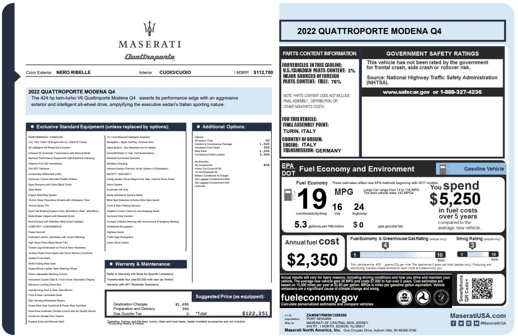 Used 2022 Maserati Quattroporte Modena Q4 for sale $52,900 at Bugatti of Greenwich in Greenwich CT 06830 1