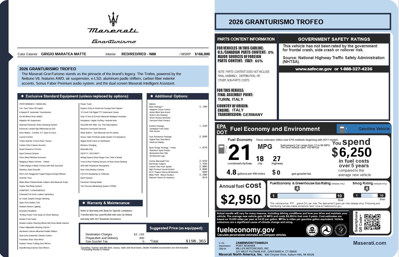 New 2026 Maserati GranTurismo Trofeo for sale $198,365 at Bugatti of Greenwich in Greenwich CT 06830 1