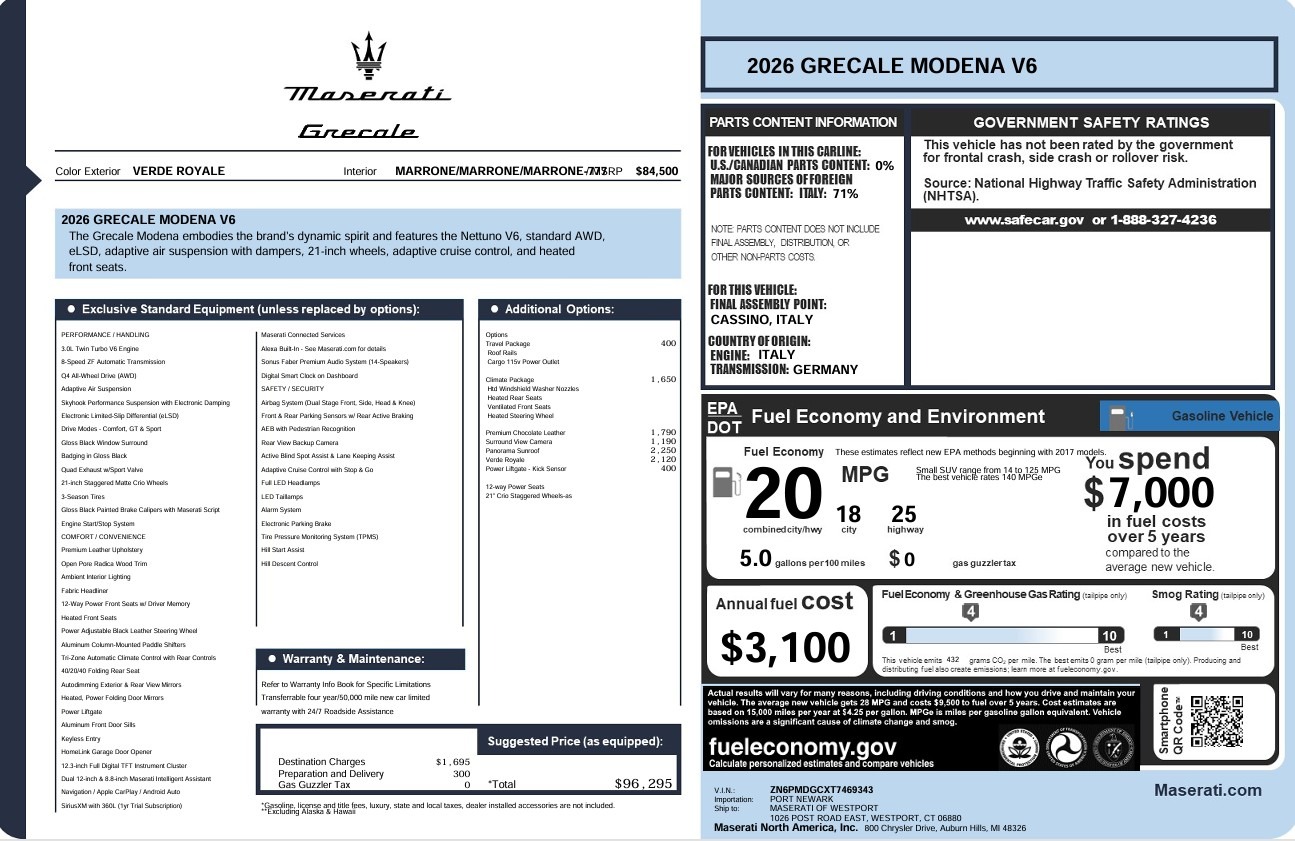 New 2026 Maserati Grecale Modena V6 for sale $96,295 at Bugatti of Greenwich in Greenwich CT 06830 1