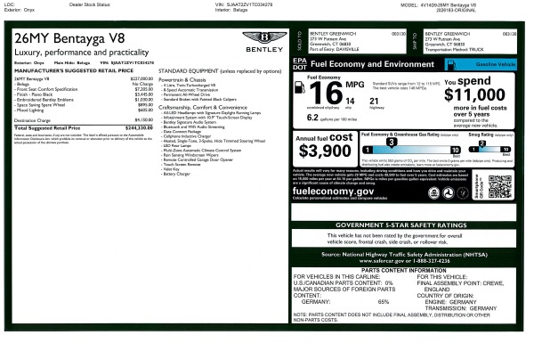 New 2026 Bentley Bentayga V8 for sale $244,330 at Bugatti of Greenwich in Greenwich CT 06830 10