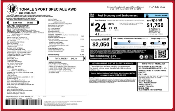New 2026 Alfa Romeo Tonale Sport Speciale for sale $49,790 at Bugatti of Greenwich in Greenwich CT 06830 25