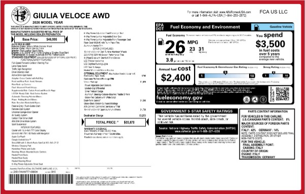New 2026 Alfa Romeo Giulia Veloce for sale $55,870 at Bugatti of Greenwich in Greenwich CT 06830 26