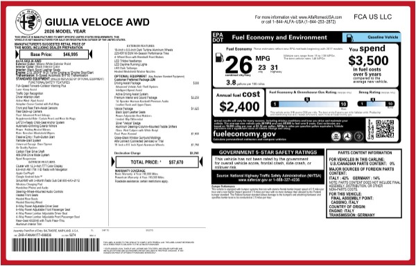 New 2026 Alfa Romeo Giulia Veloce for sale $57,670 at Bugatti of Greenwich in Greenwich CT 06830 24