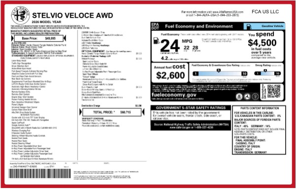 New 2026 Alfa Romeo Stelvio Veloce for sale $60,715 at Bugatti of Greenwich in Greenwich CT 06830 25