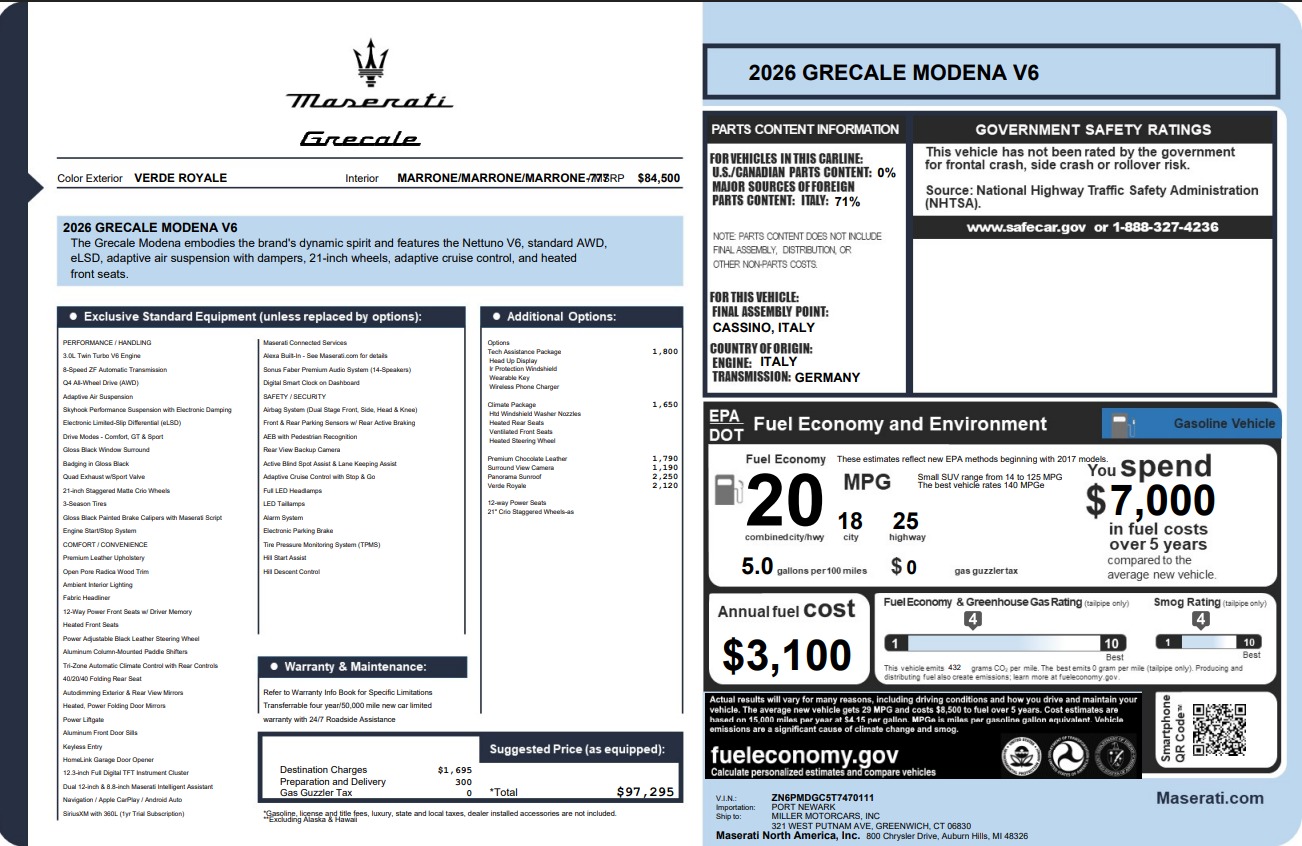 New 2026 Maserati Grecale Modena V6 for sale $97,295 at Bugatti of Greenwich in Greenwich CT 06830 1