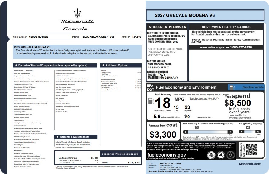 New 2027 Maserati Grecale Modena V6 for sale $93,575 at Bugatti of Greenwich in Greenwich CT 06830 1